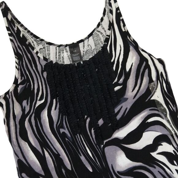 Vintage Y2K Bisou Bisou Animal Print Going Out Top Size L NWT Black White Ruffle - Picture 2 of 5